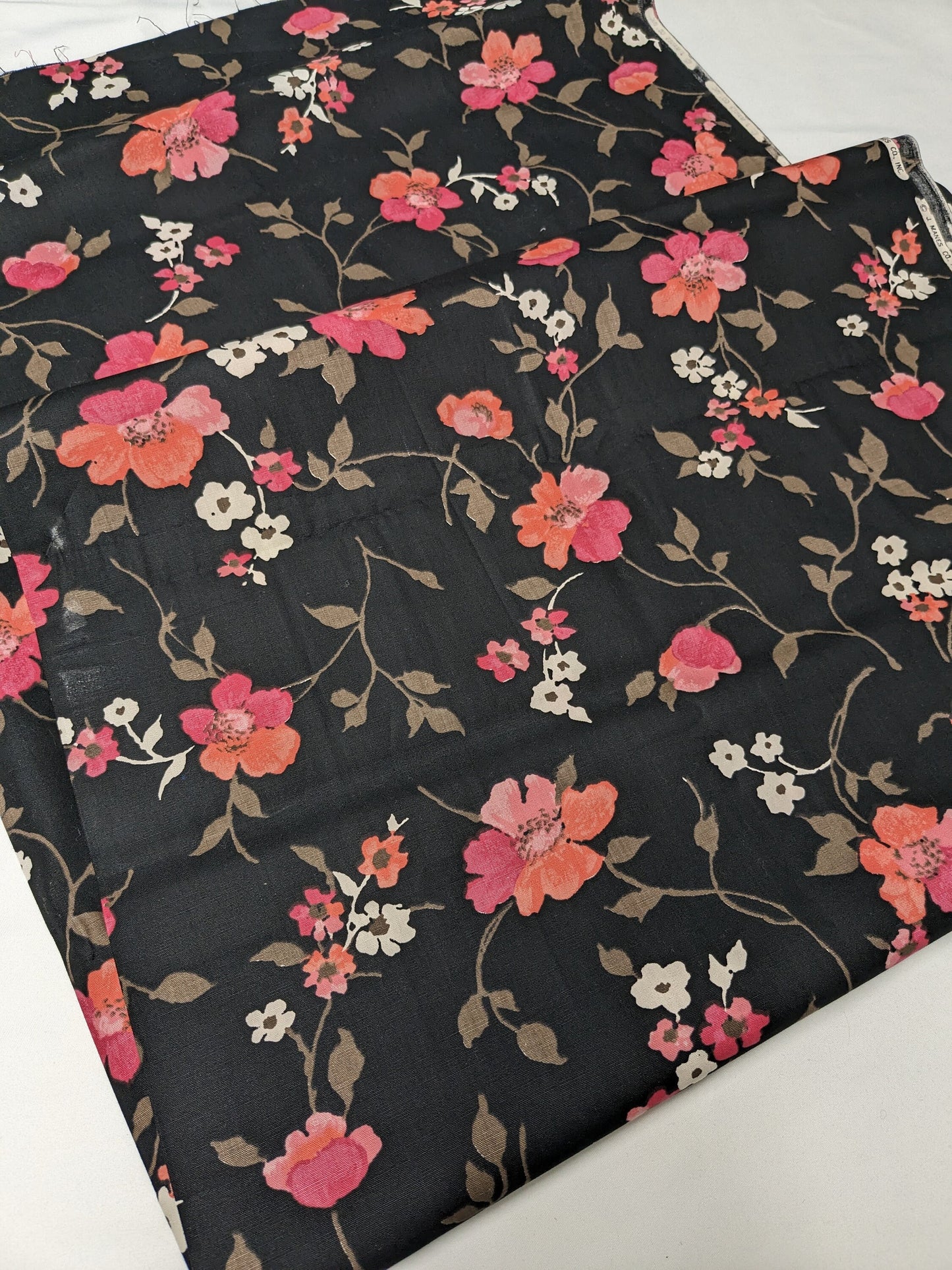 1 Yard - J. Manes Co Inc. Black Floral Cotton Fabric