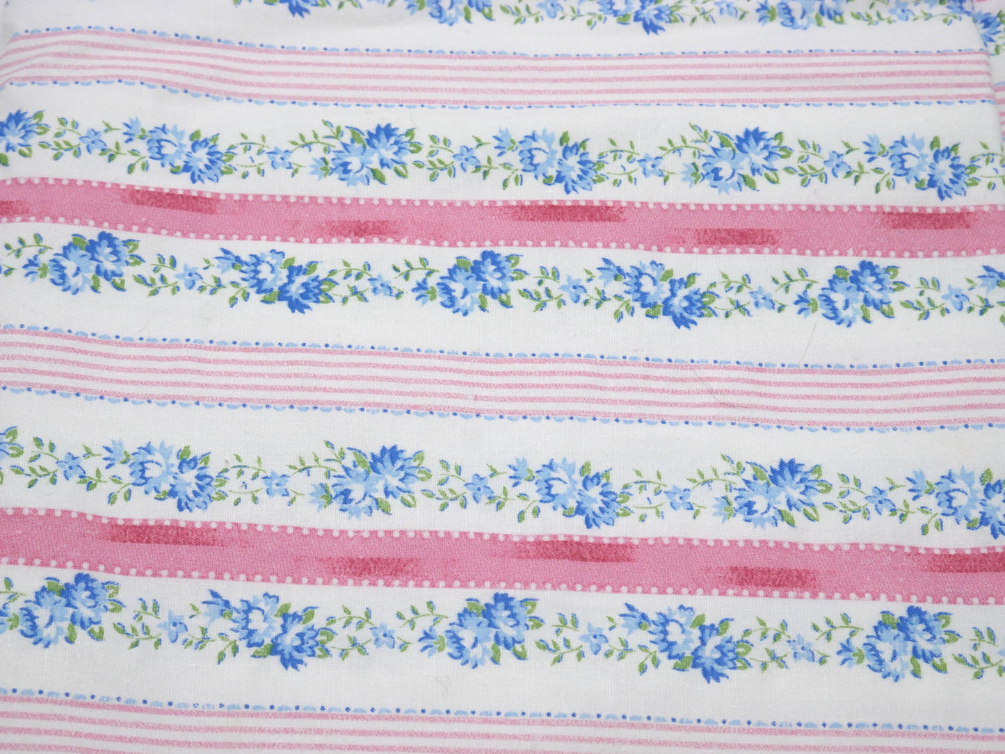 2 ¾ Yards - Pink Stripes with Blue Flowers