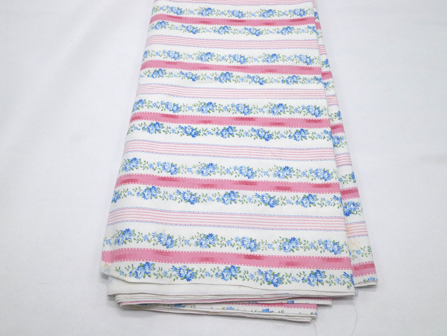 2 ¾ Yards - Pink Stripes with Blue Flowers