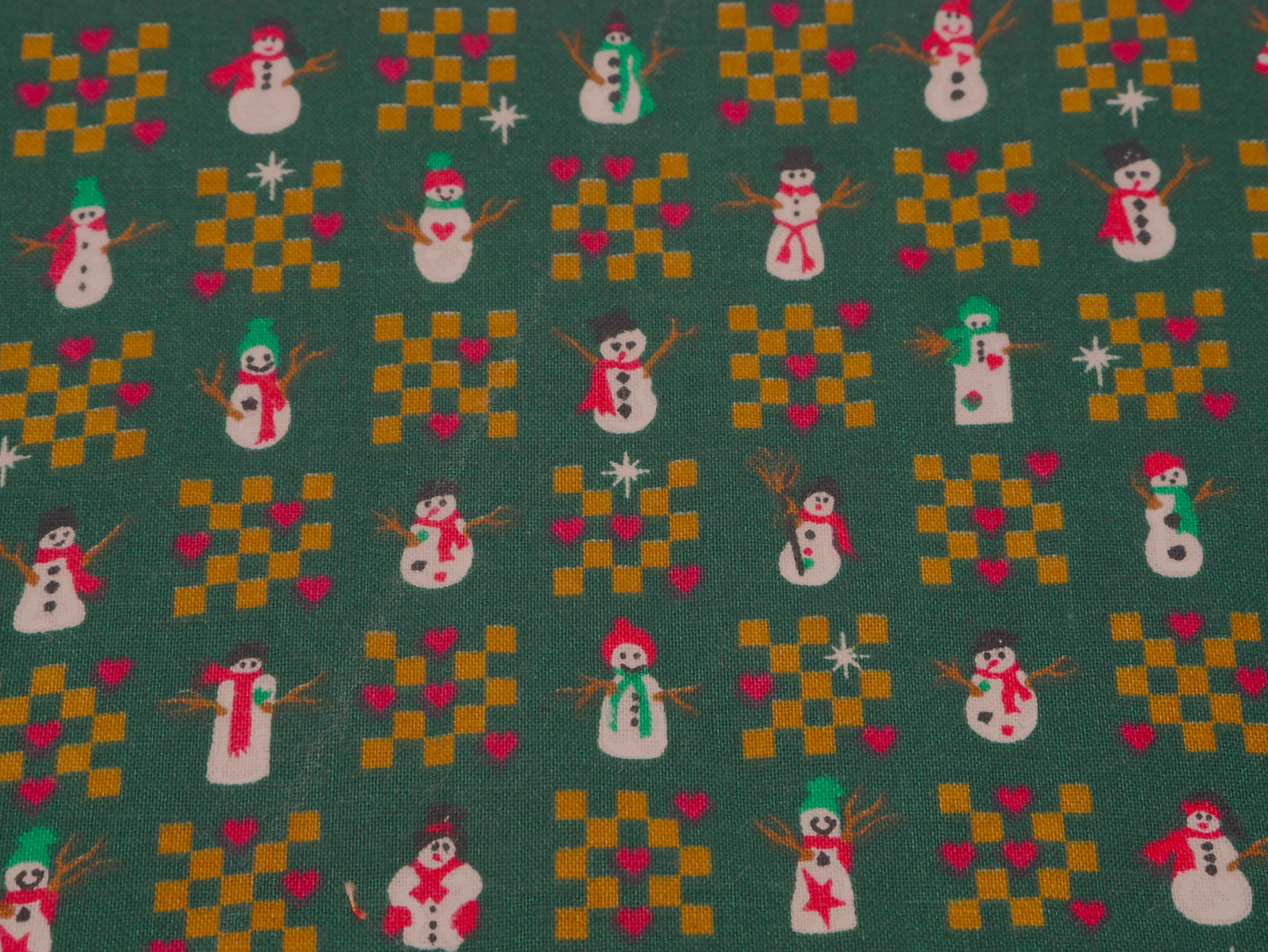 1 ¼ Yards - Green Fabric with Snowmen