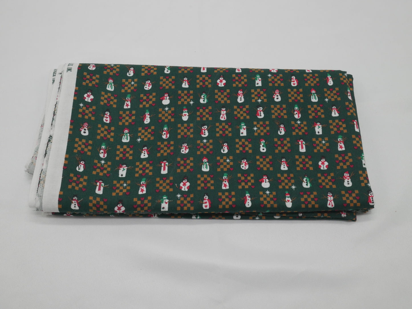 1 ¼ Yards - Green Fabric with Snowmen