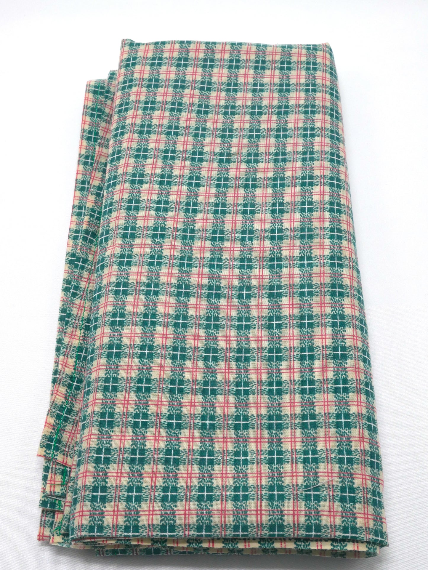 1 Yard - Green and Red Plaid Fabric