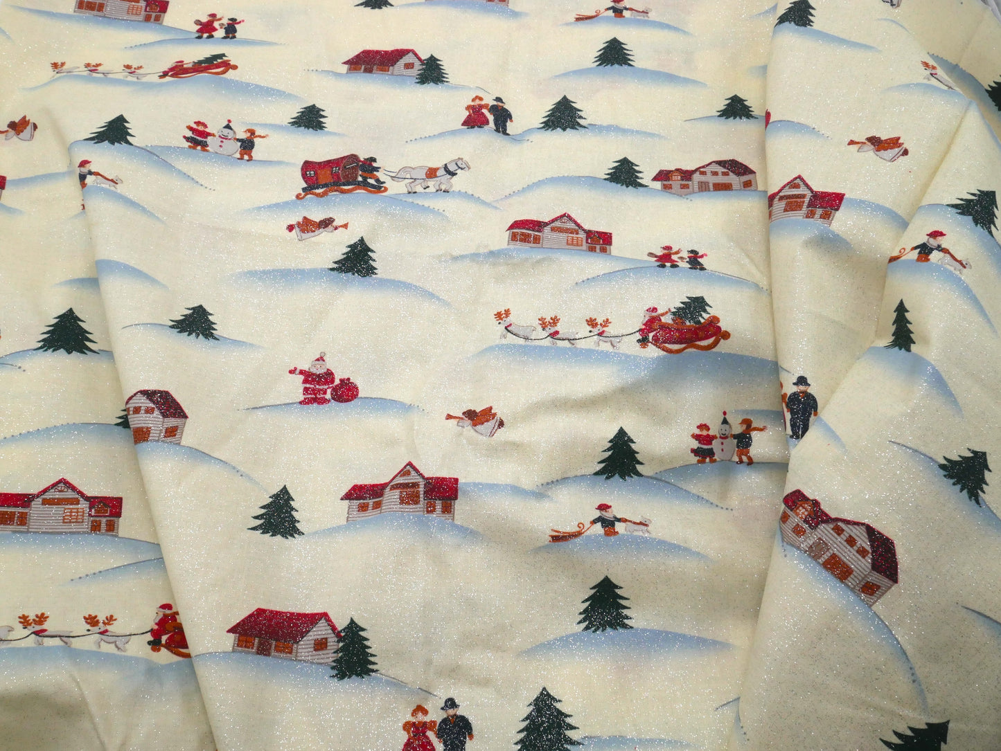 2 Yards - "Tis the Season" Glitter Christmas Village Fabric