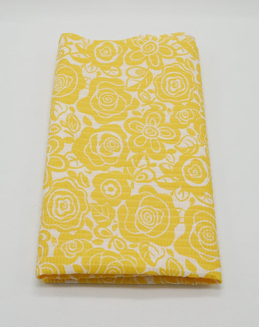 1 Yard -  Bright Yellow Flower Textured Fabric