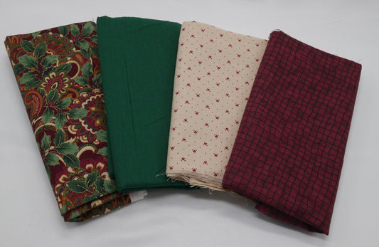 Quilters Cotton Bundle - 3/4 Yard Pieces in Maroon & Green