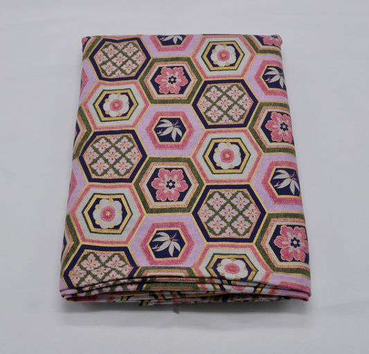 2 Yards - Legacy Studio for JoAnn Fabrics, Gold and Pink Hexagon Cotton Fabric